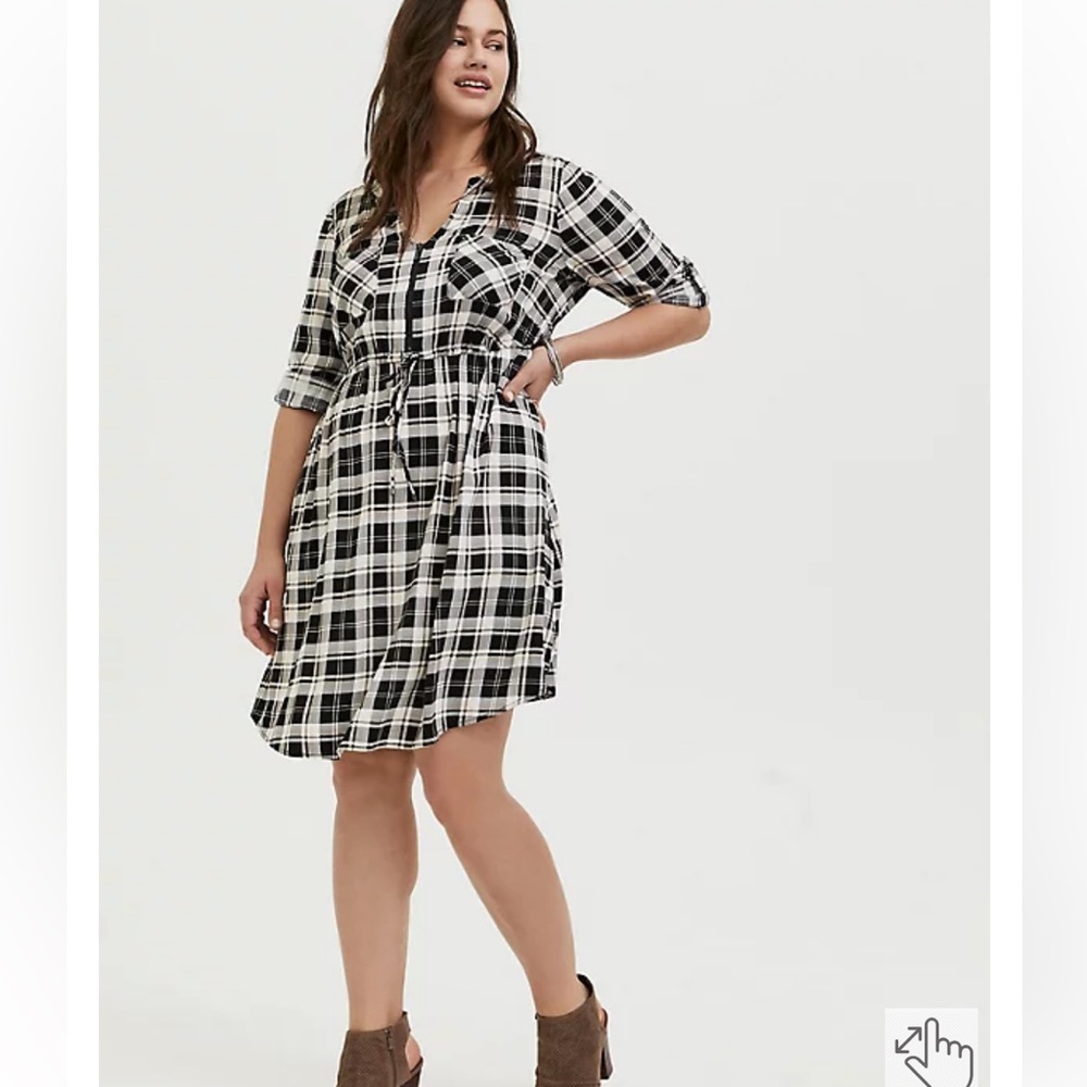 Torrid black/white plaid Challis Shirt Dress with Pockets One-Piece, BNWT
